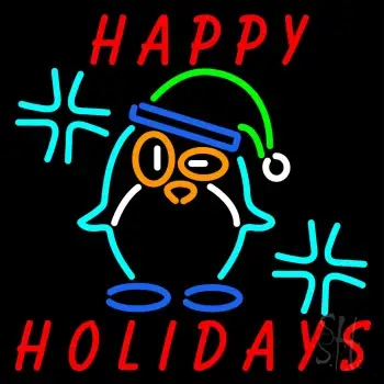 Happy Holidays With Snow Man Logo LED Neon Sign