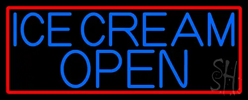 Blue Ice Cream Open With Red Border LED Neon Sign