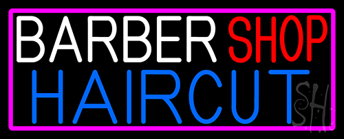 Barbershop Haircut With Pink Border LED Neon Sign
