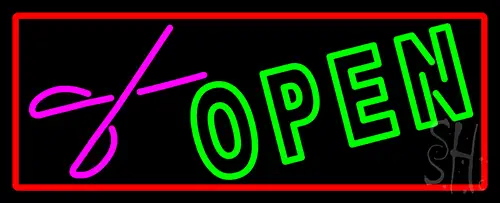 Green Open With Scissor LED Neon Sign
