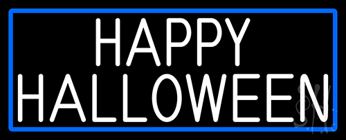 Happy Halloween With Blue Border LED Neon Sign