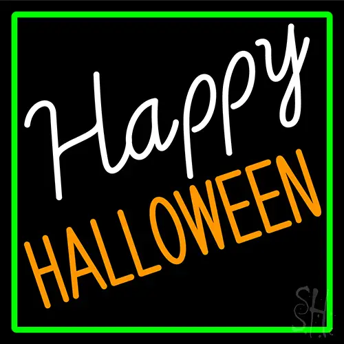 Happy Halloween With Green Border LED Neon Sign