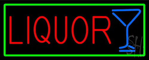 Liquor And Martini Glass With Green Border LED Neon Sign