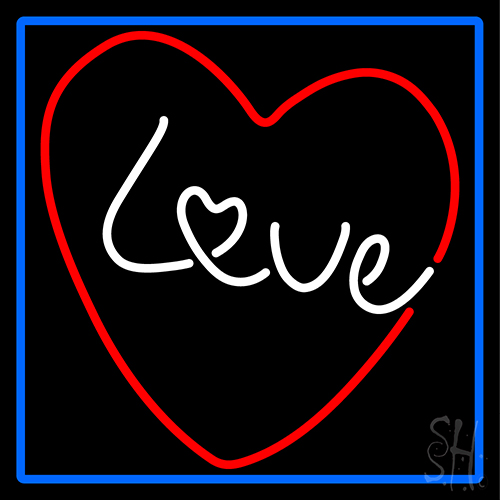 Love Red Heart With Blue Border LED Neon Sign