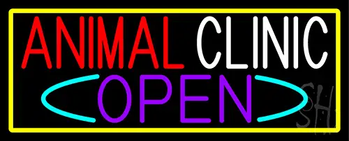 Animal Clinic Open With Yellow Border LED Neon Sign