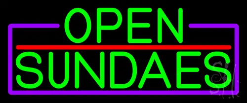 Green Open Sundaes With Purple Border LED Neon Sign