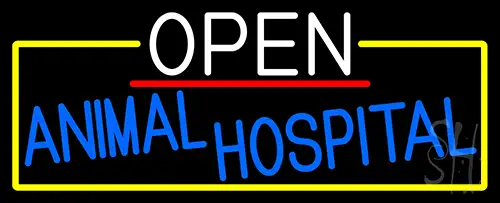 Open Animal Hospital With Yellow Border LED Neon Sign