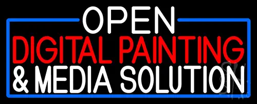 Open Digital Painting And Media Solution With Blue Border LED Neon Sign
