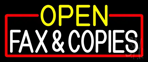 Open Fax And Copies With Red Border LED Neon Sign