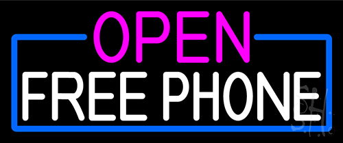 Open Free Phone With Blue Border LED Neon Sign