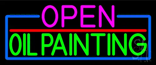 Open Oil Painting With Blue Border LED Neon Sign