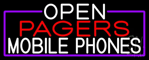 Open Pagers Mobile Phones With Purple Border LED Neon Sign