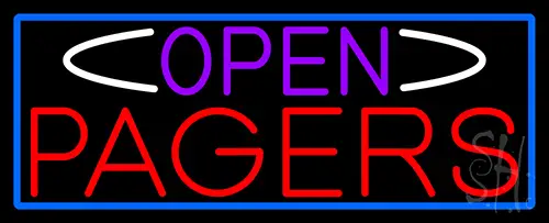 Open Pagers With Blue Border LED Neon Sign