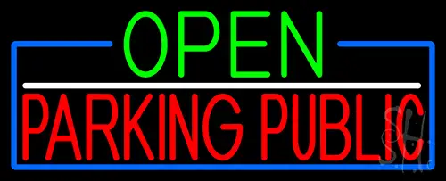 Open Parking Public With Blue Border LED Neon Sign