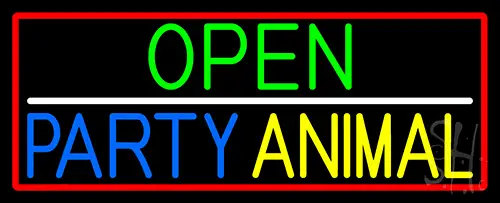 Open Party Animal With Red Border LED Neon Sign