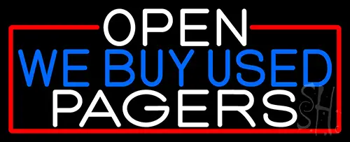 Open We Buy Used Pagers With Red Border LED Neon Sign