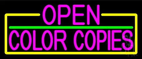 Pink Open Color Copies With Yellow Border LED Neon Sign