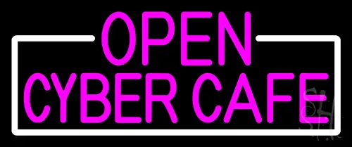 Pink Open Cyber Cafe With White Border LED Neon Sign