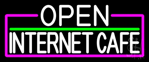 White Open Internet Cafe With Pink Border LED Neon Sign