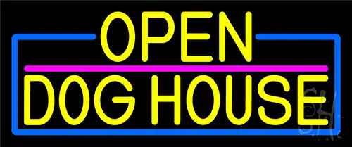 Yellow Open Dog House With Blue Border LED Neon Sign