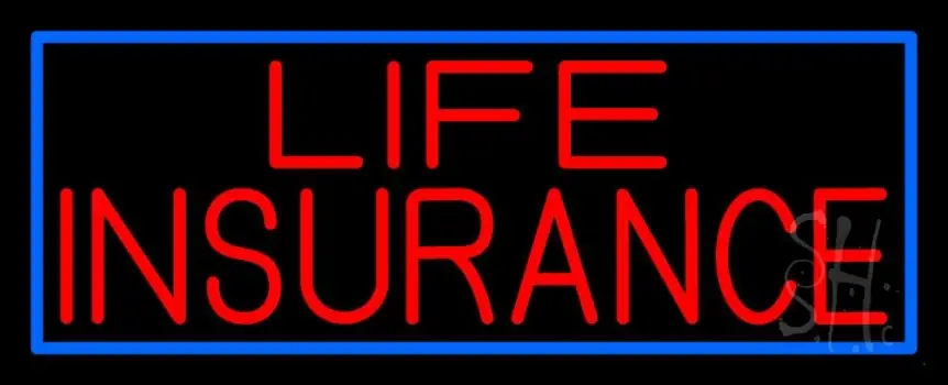 Red Life Insurance Blue Border LED Neon Sign