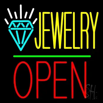 Jewelry Logo Block Open Green Line LED Neon Sign