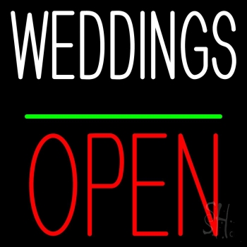 Weddings Block Open Green Line LED Neon Sign