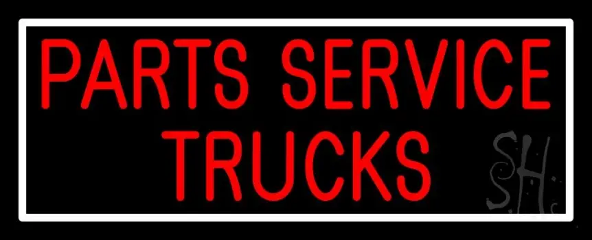 Red Parts Service Trucks White Border LED Neon Sign
