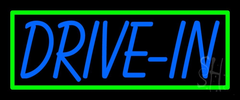 Blue Drive In With Green Border LED Neon Sign