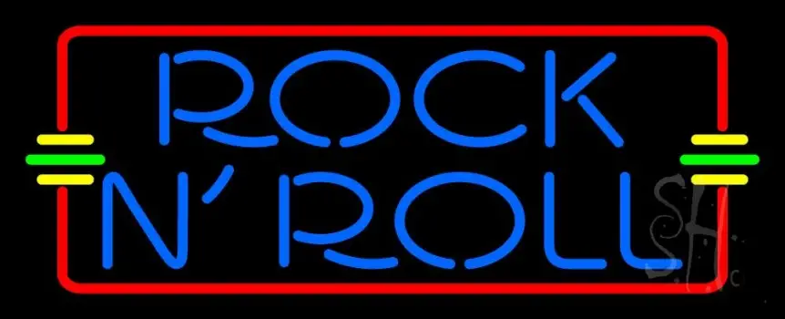 Blue Rock N Roll Red Border 1 LED Neon Sign