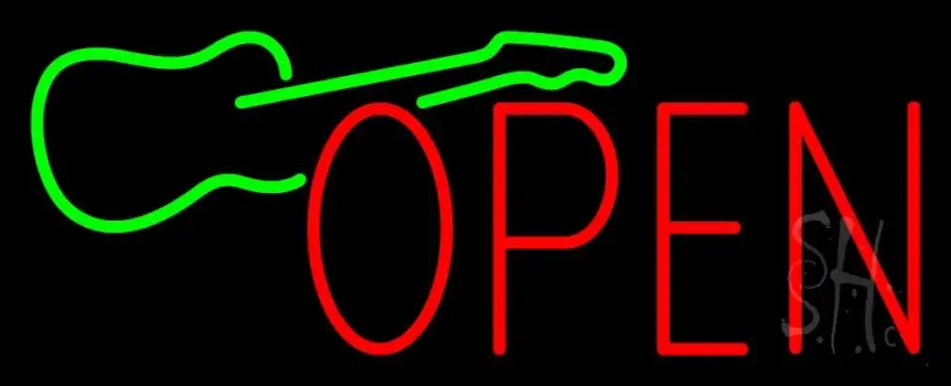 Green Guitar Open LED Neon Sign