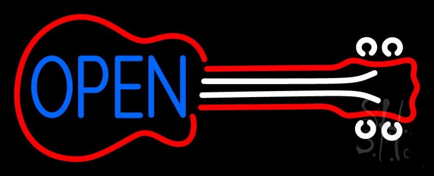 Guitar Open 3 LED Neon Sign