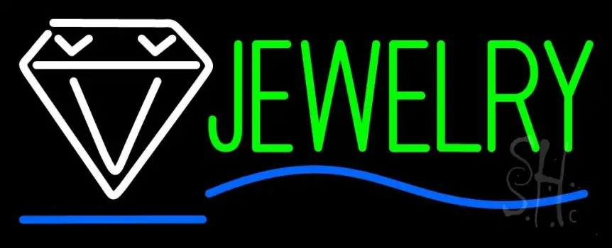 Jewelry Block Diamond Logo Blue Line LED Neon Sign