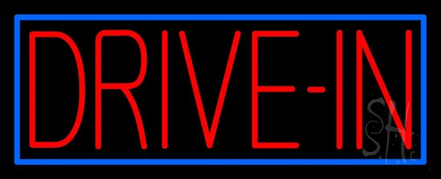 Red Drive In With Blue Border LED Neon Sign