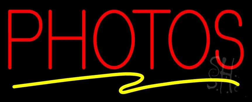 Red Photos Block With Yellow Swish Border LED Neon Sign