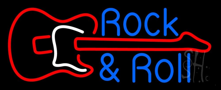 Rock And Roll With Guitar 2 LED Neon Sign