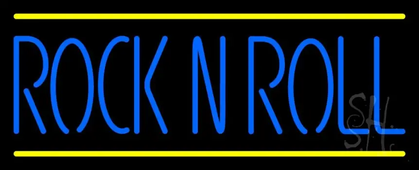 Rock N Roll Block Blue Border 2 LED Neon Sign