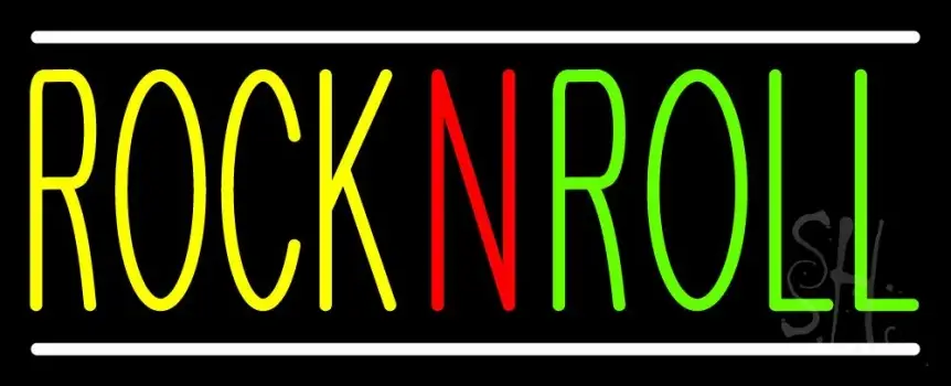 Rock N Roll With White Line Block LED Neon Sign