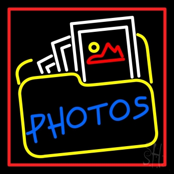Blue Photos With Photo Icon With Red Border LED Neon Sign