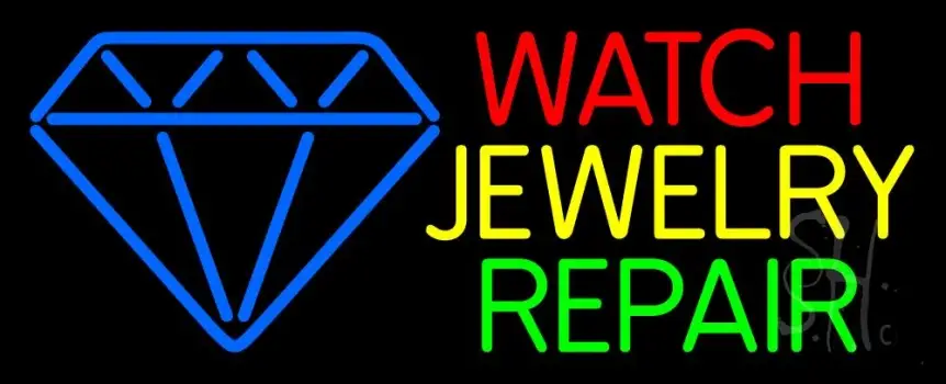 Watch Jewelry Repair With Blue Logo LED Neon Sign