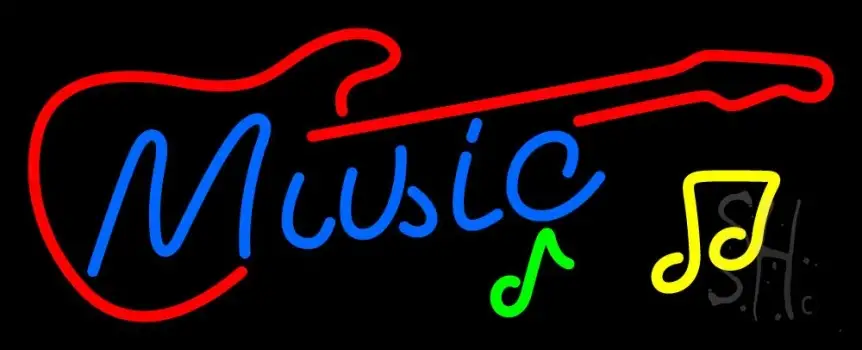 Blue Music Red Guitar 1 LED Neon Sign