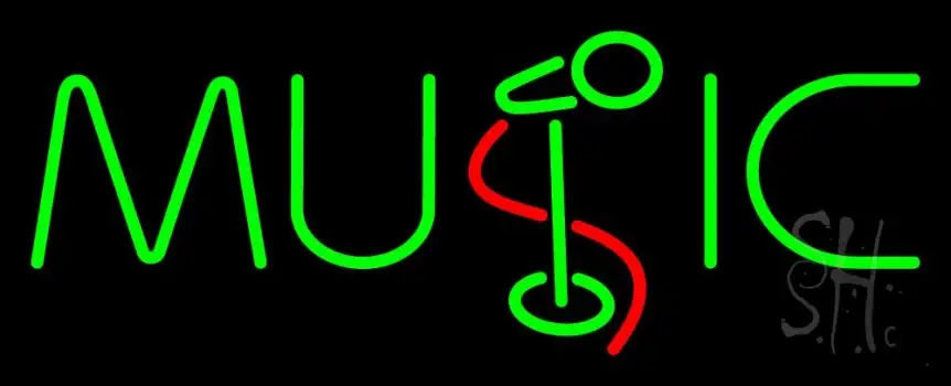 Green Music Mike 1 LED Neon Sign