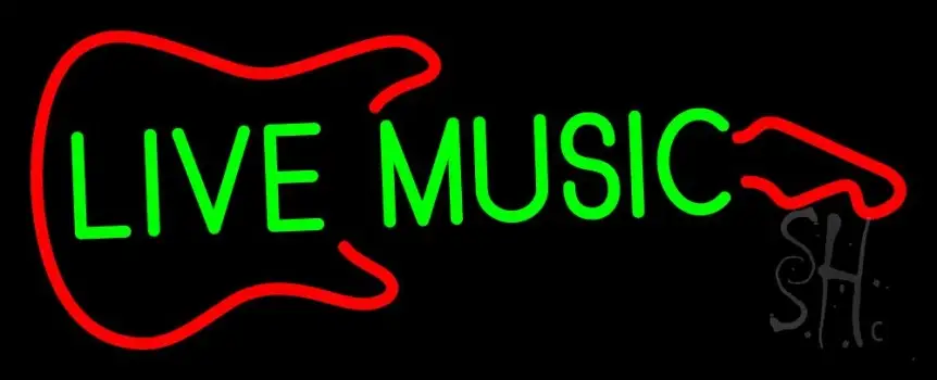 Green Live Music With Guitar Logo LED Neon Sign