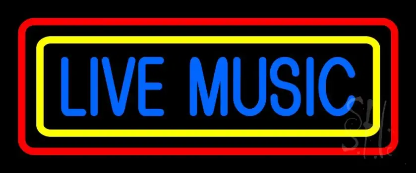 Live Music With Yellow Red Border 2 LED Neon Sign