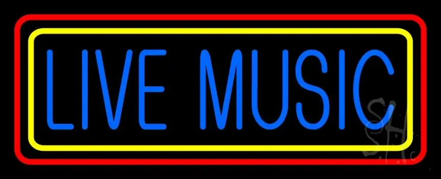 Live Music With Yellow Red Border LED Neon Sign