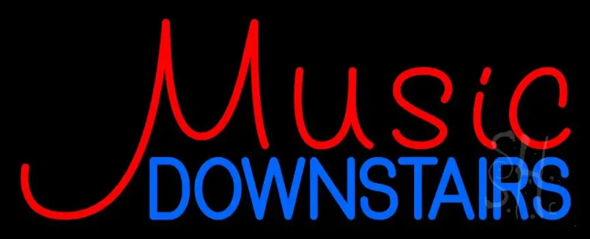 Music Red Downstairs Blue 2 LED Neon Sign