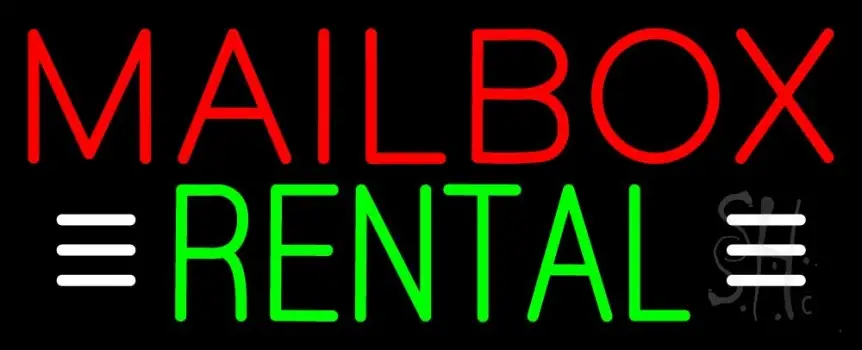 Red Mailbox Rental With White Line LED Neon Sign
