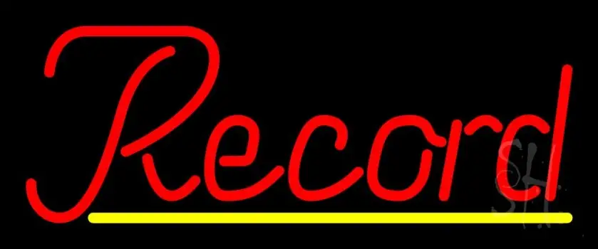 Red Record Cursive Yellow Line 2 LED Neon Sign