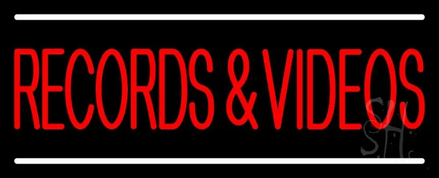 Red Records And Video Block White Line 1 LED Neon Sign