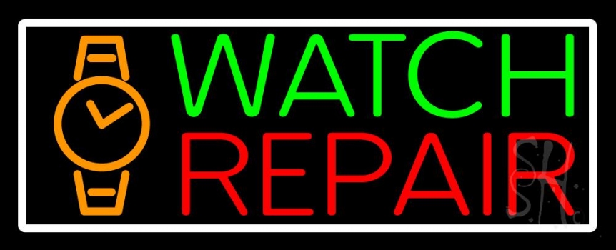 White Border Watch Repair With Logo LED Neon Sign
